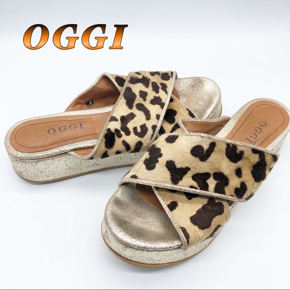 OGGI Shoes - OGGI-Calf hair cheetah Metallic platform Sandal 8